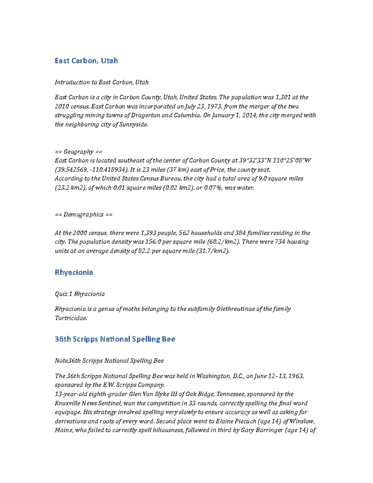 HIST123 Notes East Carbon, Utah East Carbon, Utah Introduction to