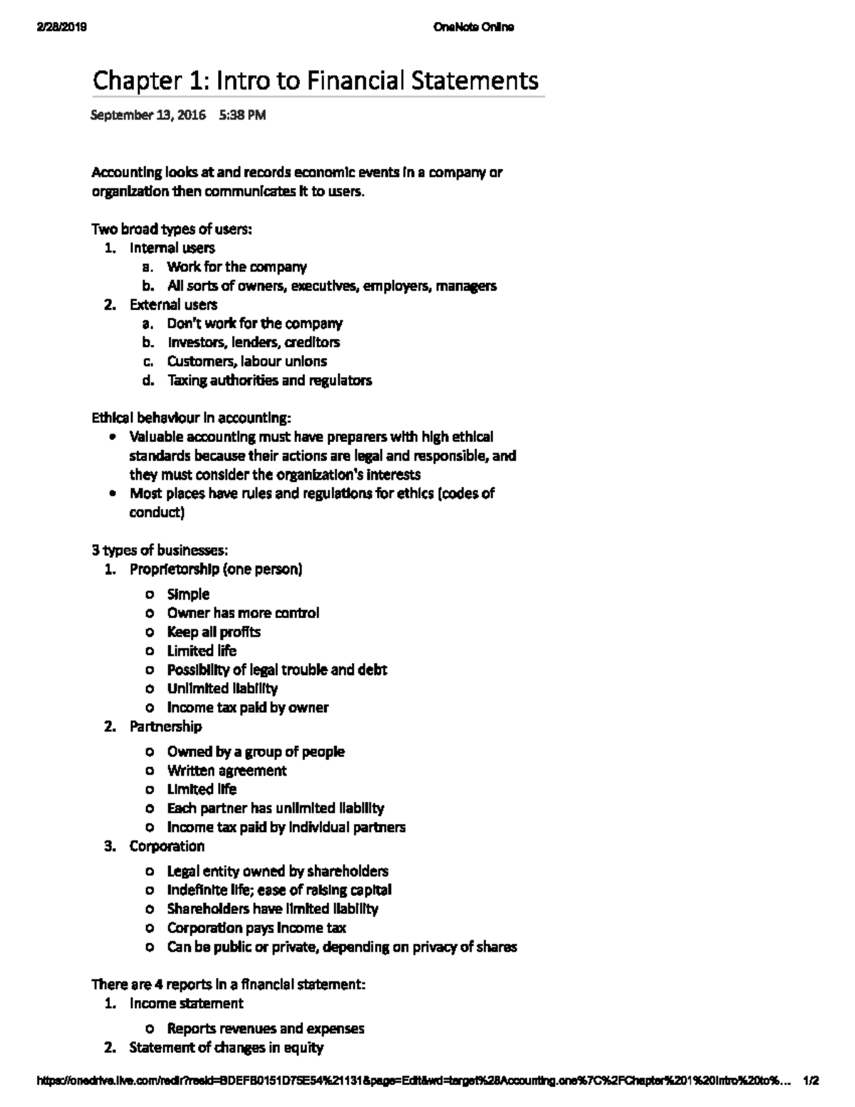 Intro to Financial Statements - 2/28/2019 OneNote Online Chapter 1 ...