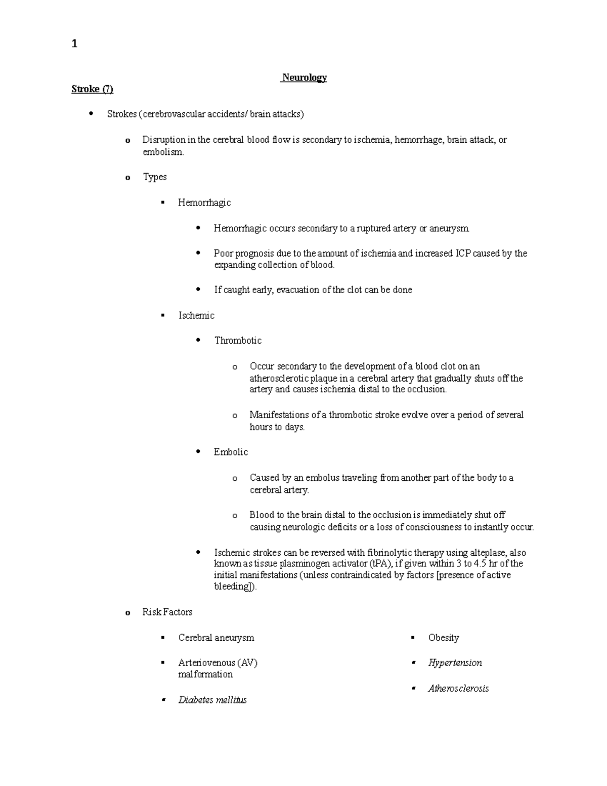 Med Surg 2 Final Exam Study Guide - Neurology Stroke (7) Strokes ...