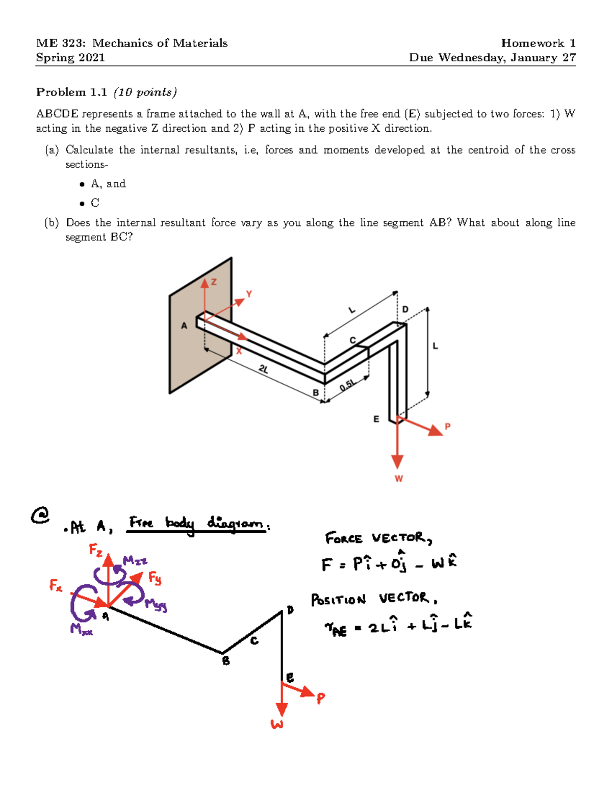 Homework 1 ME 323 Solutions Spring 2021 - ME 323: Mechanics Of ...