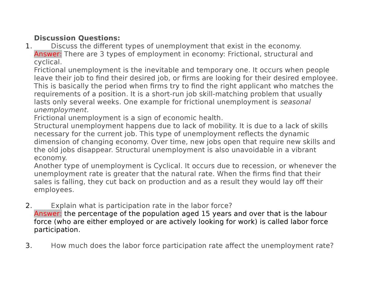 types of unemployment assignment answers