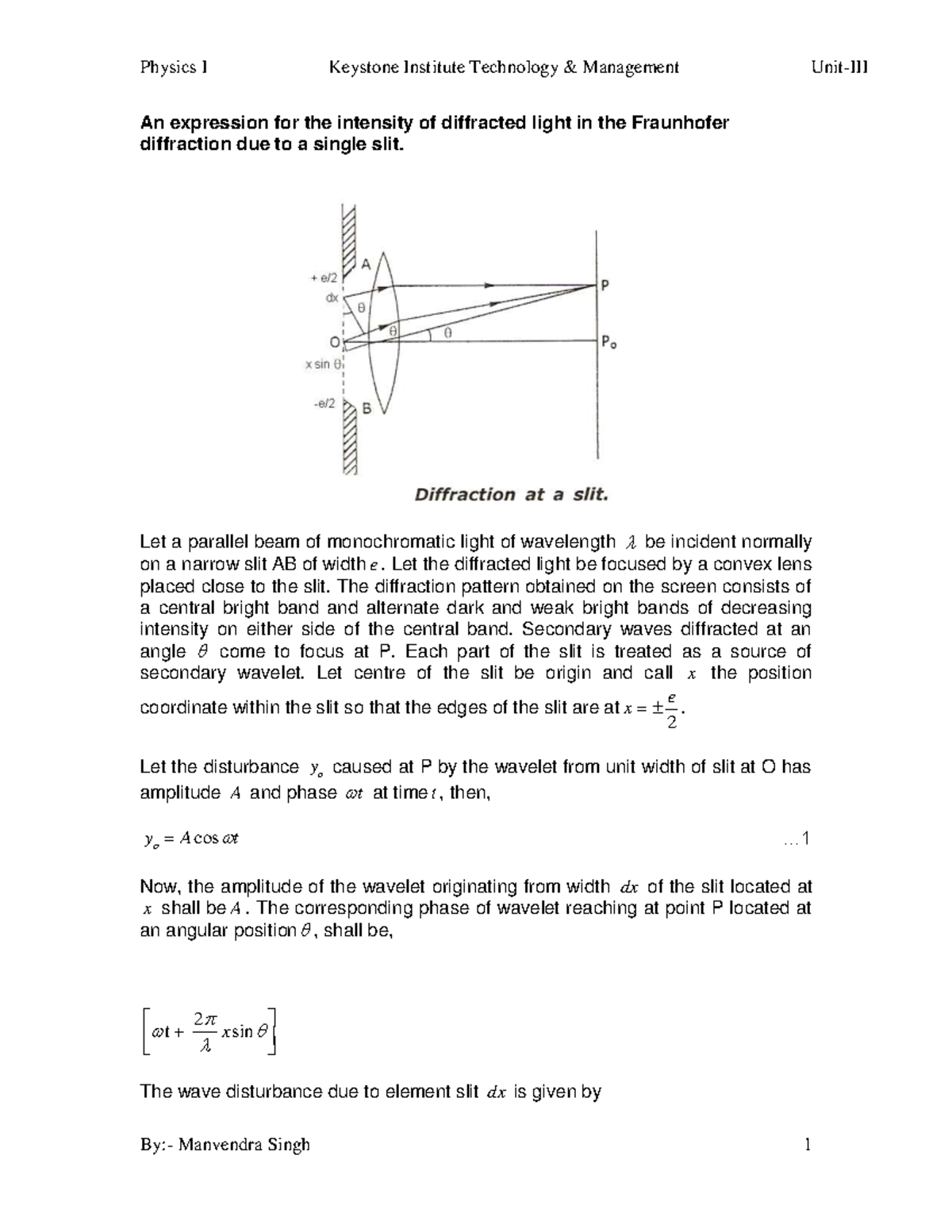 Unit-iii-diffraction - An expression for the intensity of diffracted ...