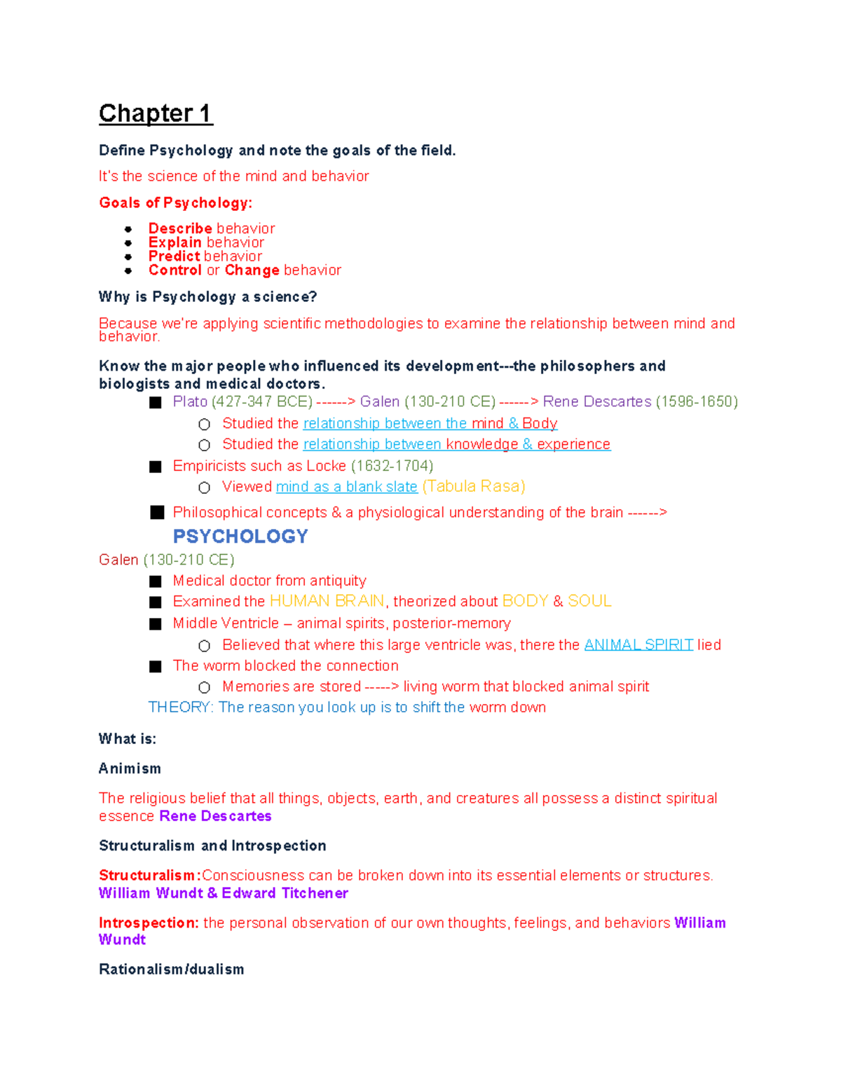 Psych Final - Lecture notes 1-10 - Chapter 1 Define Psychology and note ...