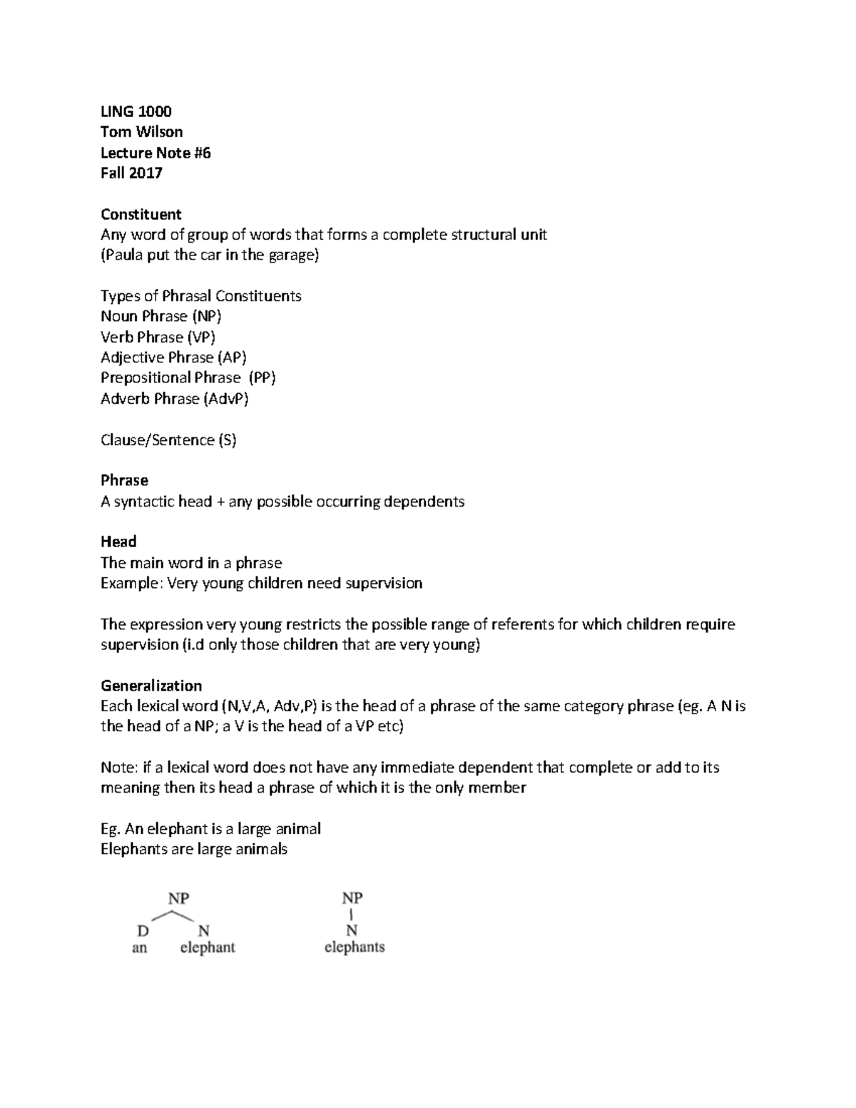 LING 1000 #6 - Lecture notes 6 - LING Tom Wilson Lecture Note Fall 2017 ...
