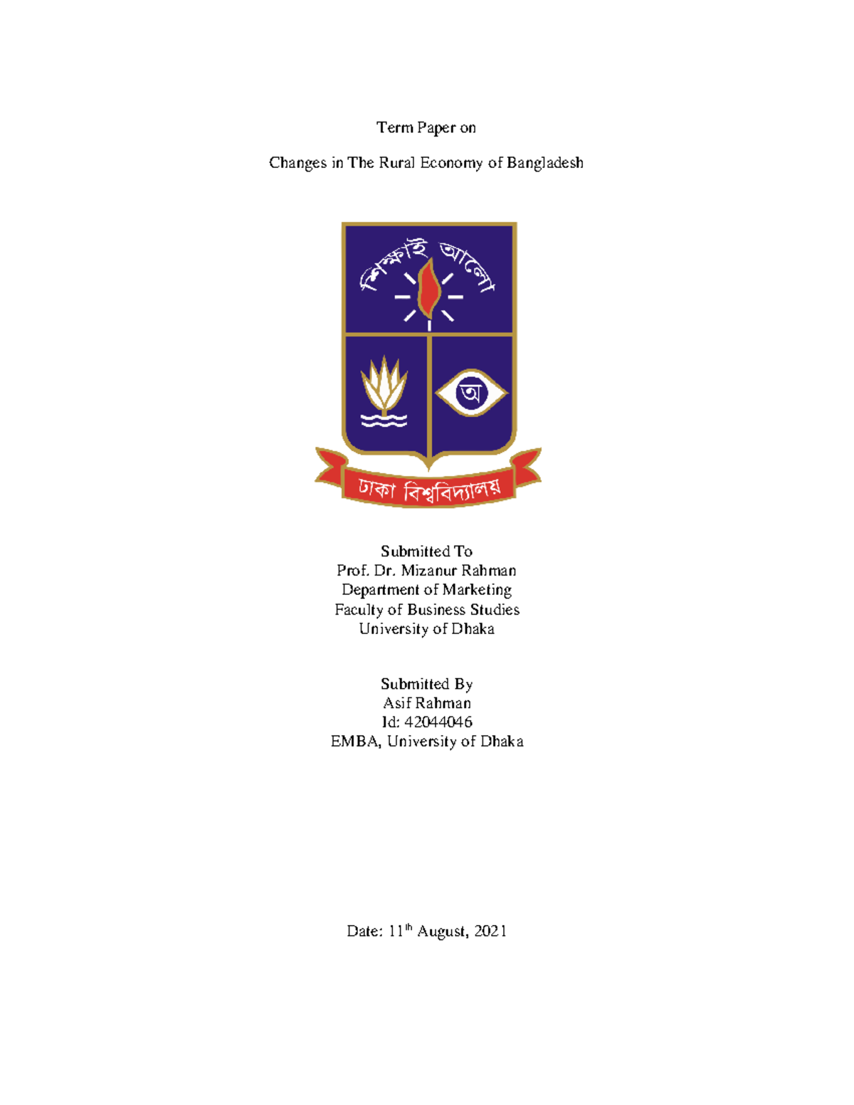 Changes in The Rural Economy of Bangladesh - Term Paper on Changes in ...