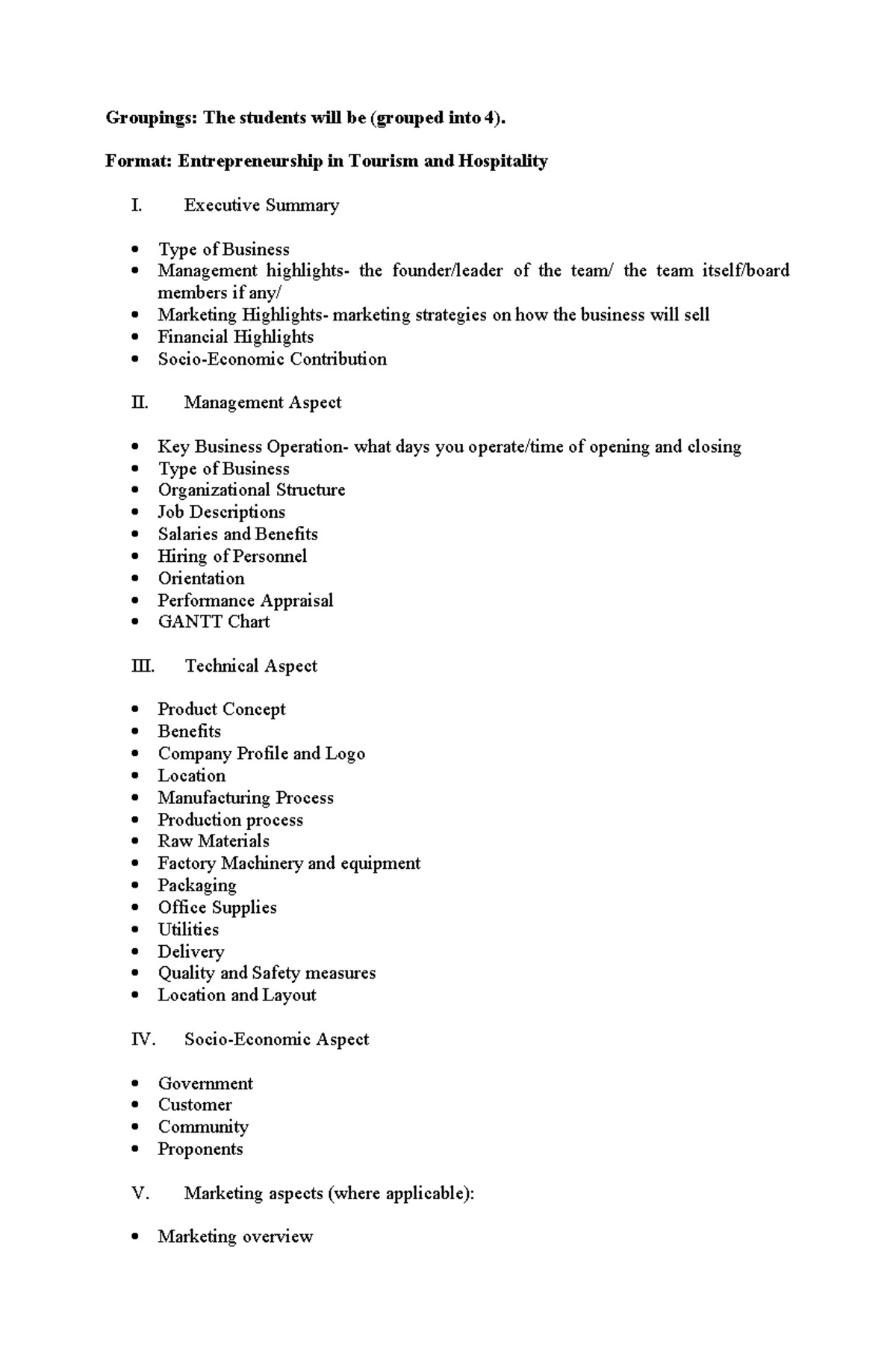 Groupings Business+PLan - Groupings: The students will be (grouped into ...