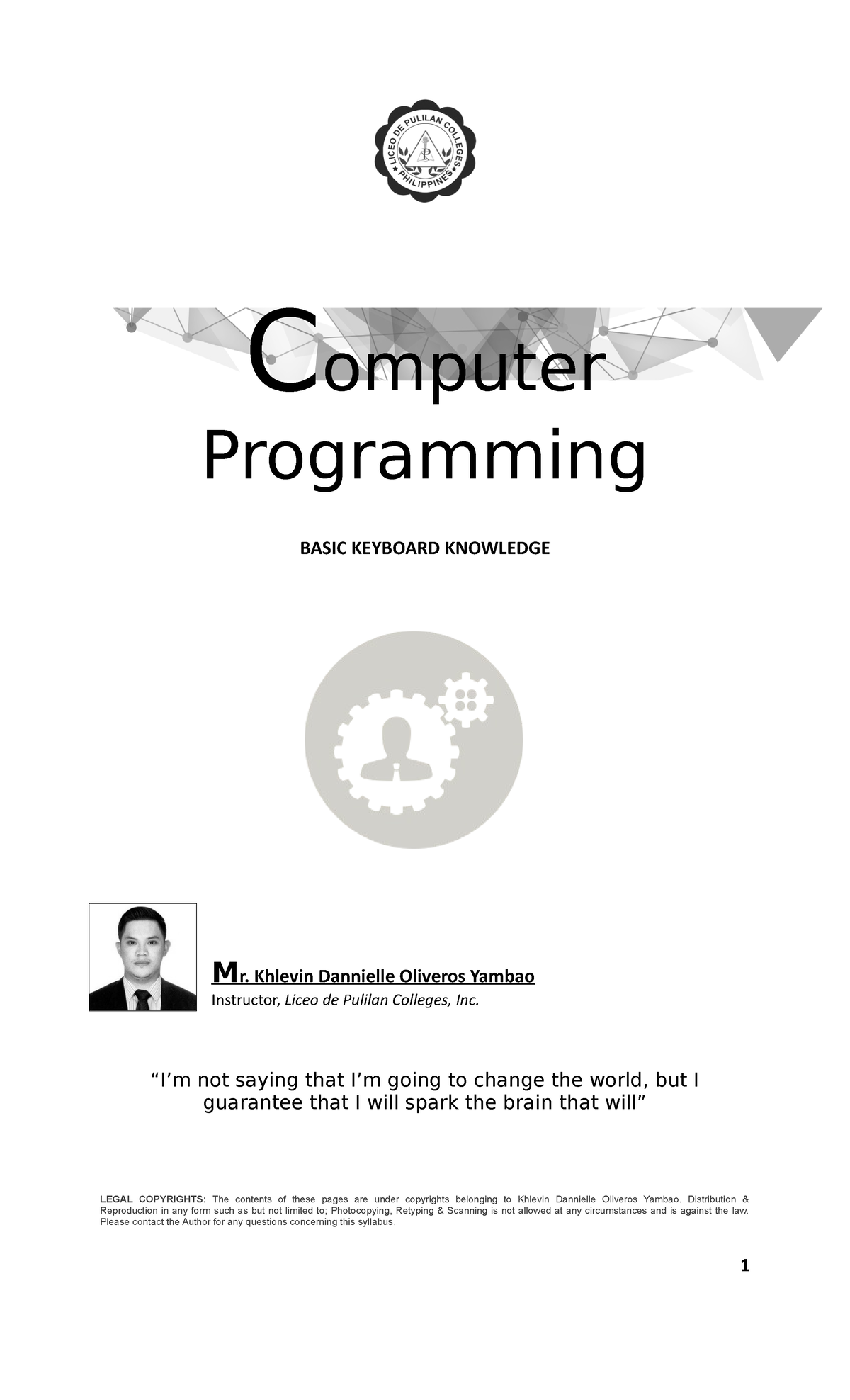 .Computer Programming - Computer Programming BASIC KEYBOARD KNOWLEDGE M ...