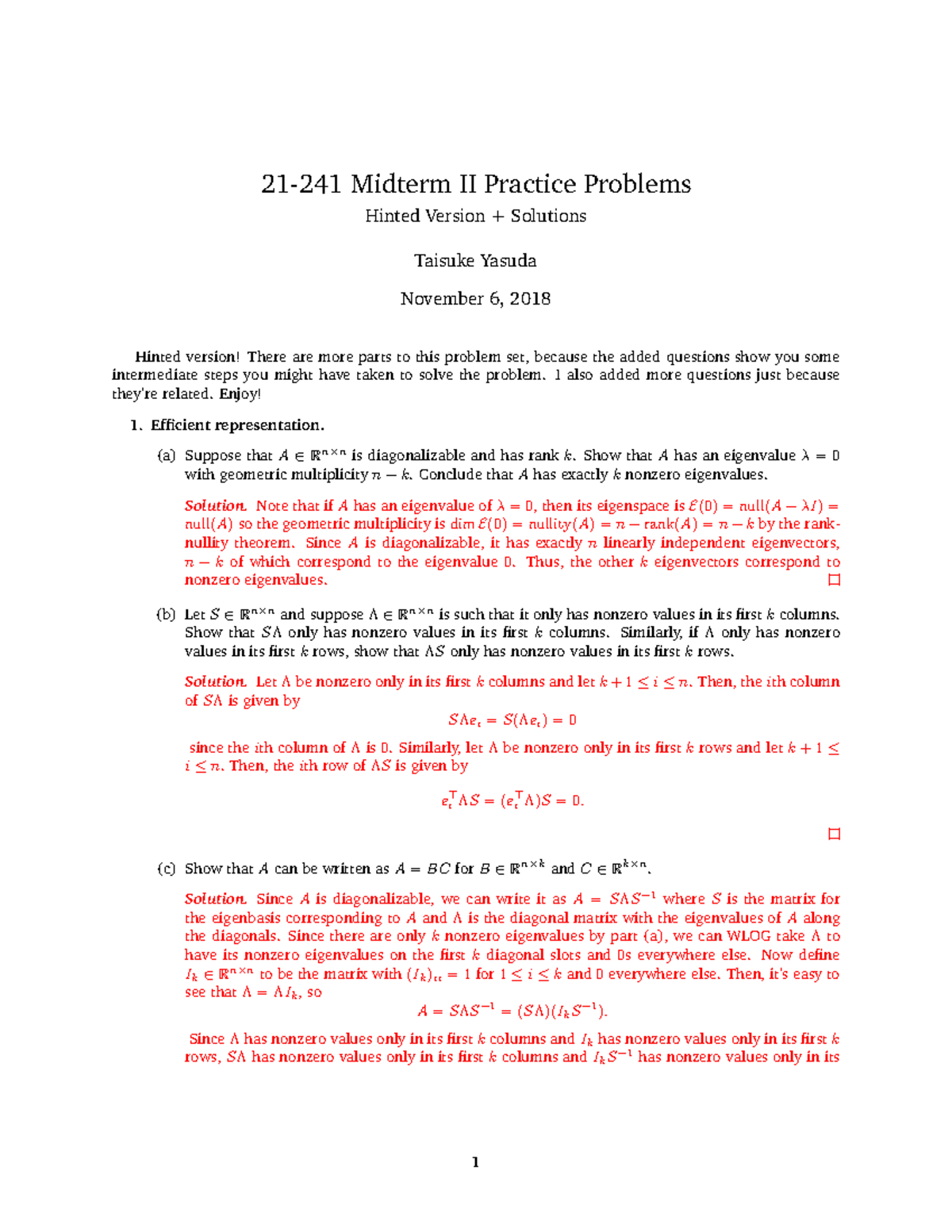 Midterm 2 Practice Problem Solutions - 21-241 Midterm II Practice ...