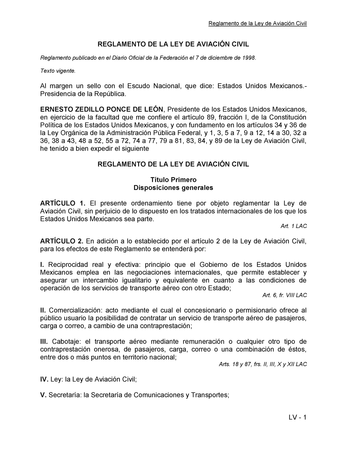 Regl Ley Aviacion Civil - REGLAMENTO DE LA LEY DE AVIACIÓN CIVIL ...