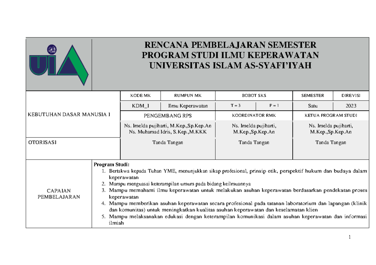 RPS KDM 2023 - RPS - RENCANA PEMBELAJARAN SEMESTER PROGRAM STUDI ILMU