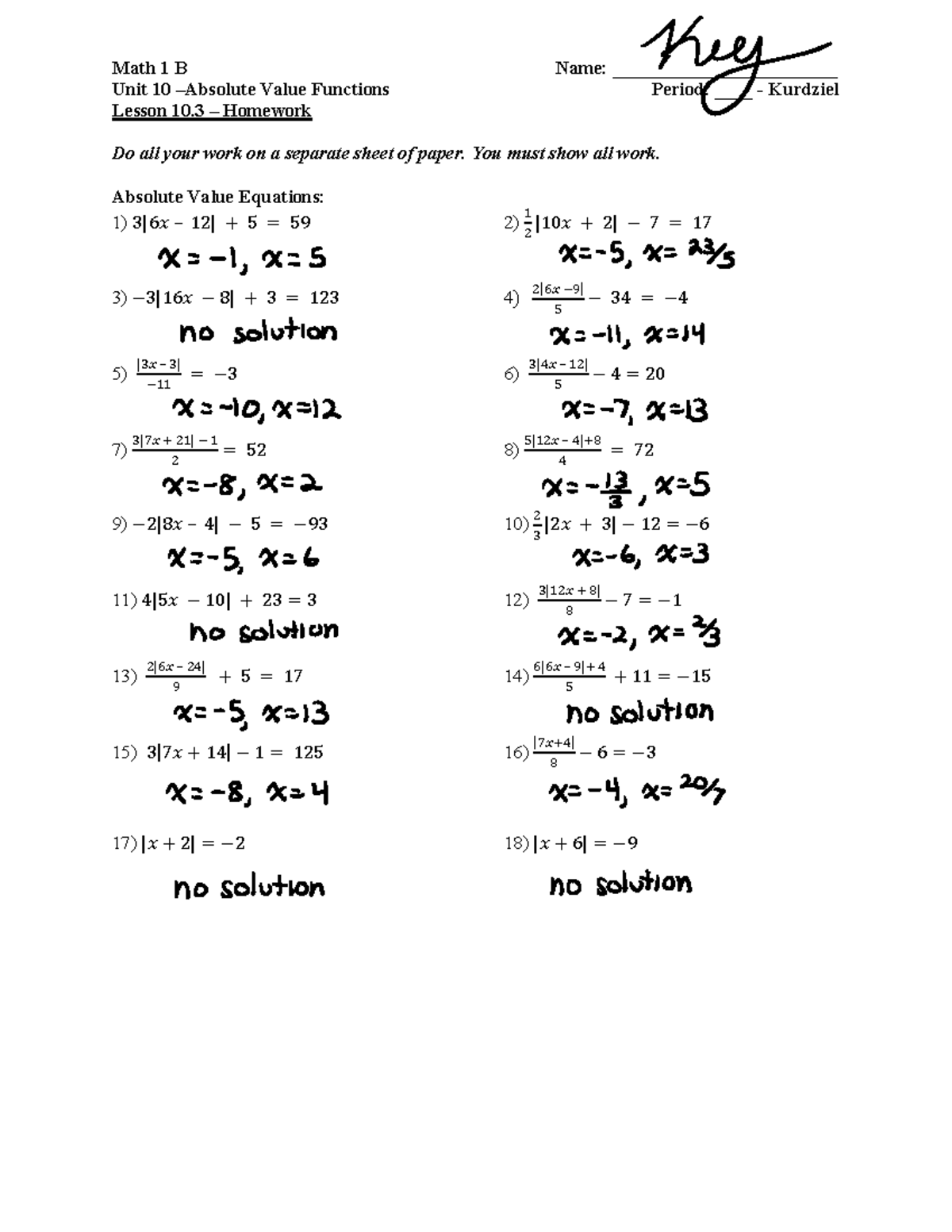 Math 1 - 10.3 - Homework Solutions - Math 1 B Name ...