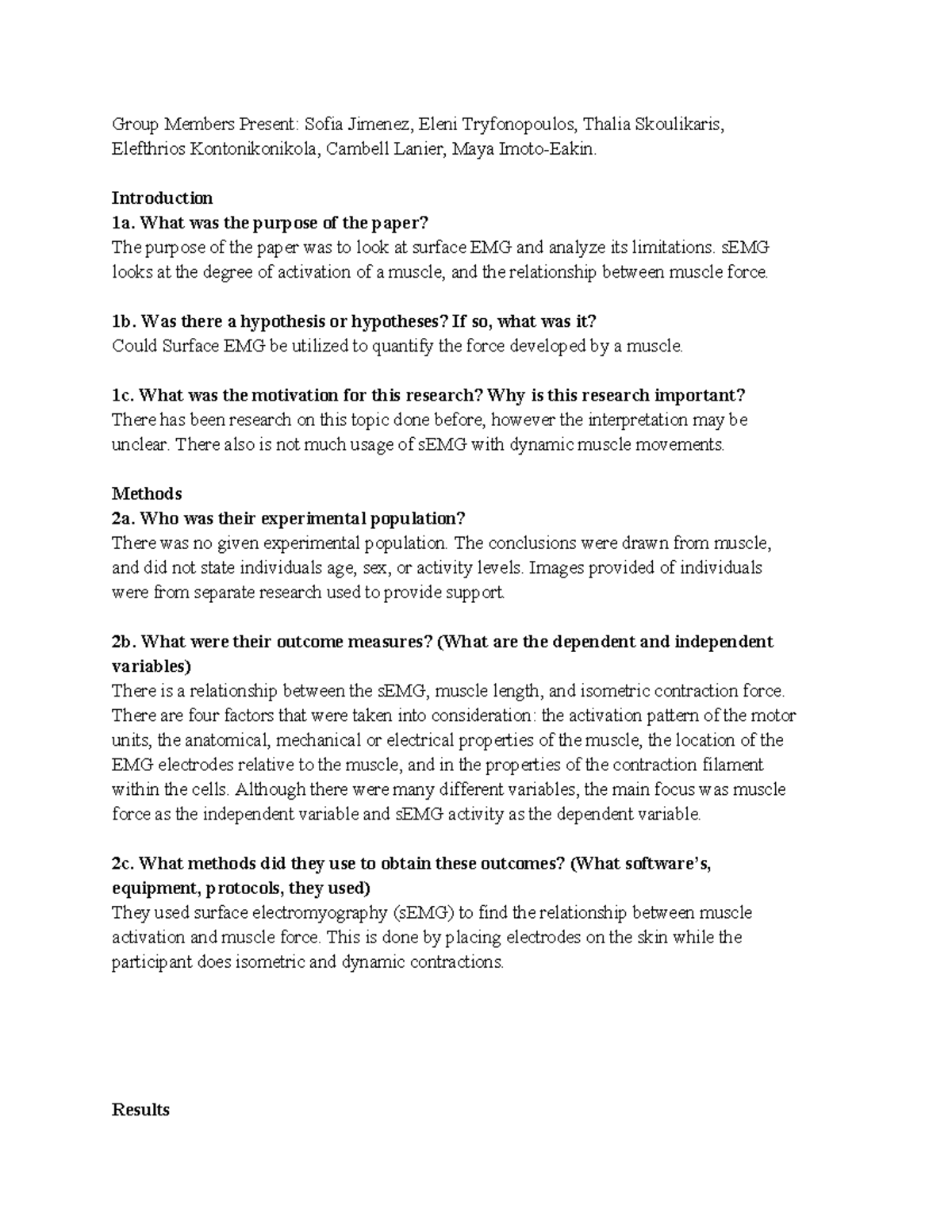 Journal Club 2 - Lab assignment - Group Members Present: Sofia Jimenez ...