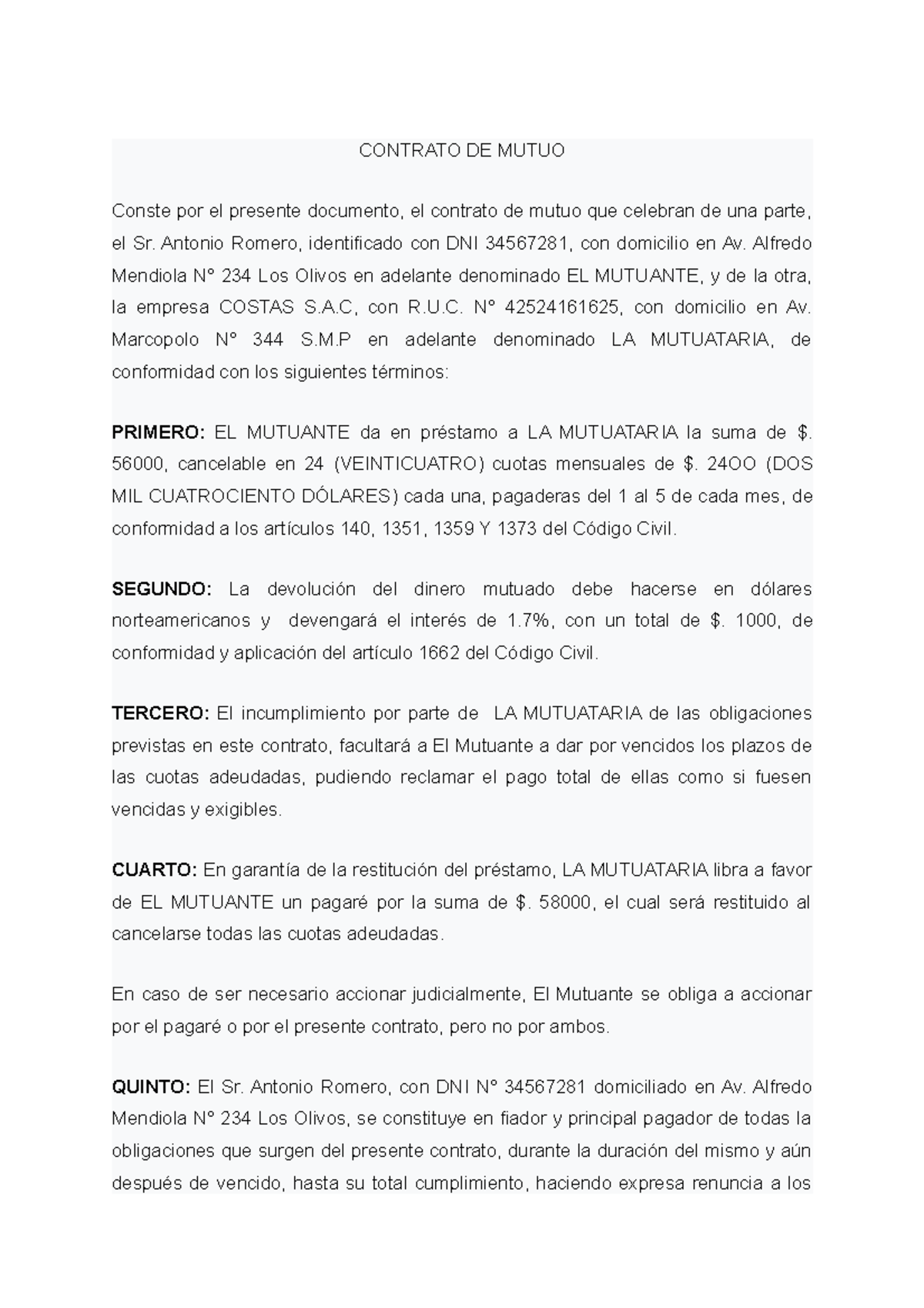 Contrato de Mutuo- Jennifer Thaisn Acosta Oliva - CONTRATO DE MUTUO ...