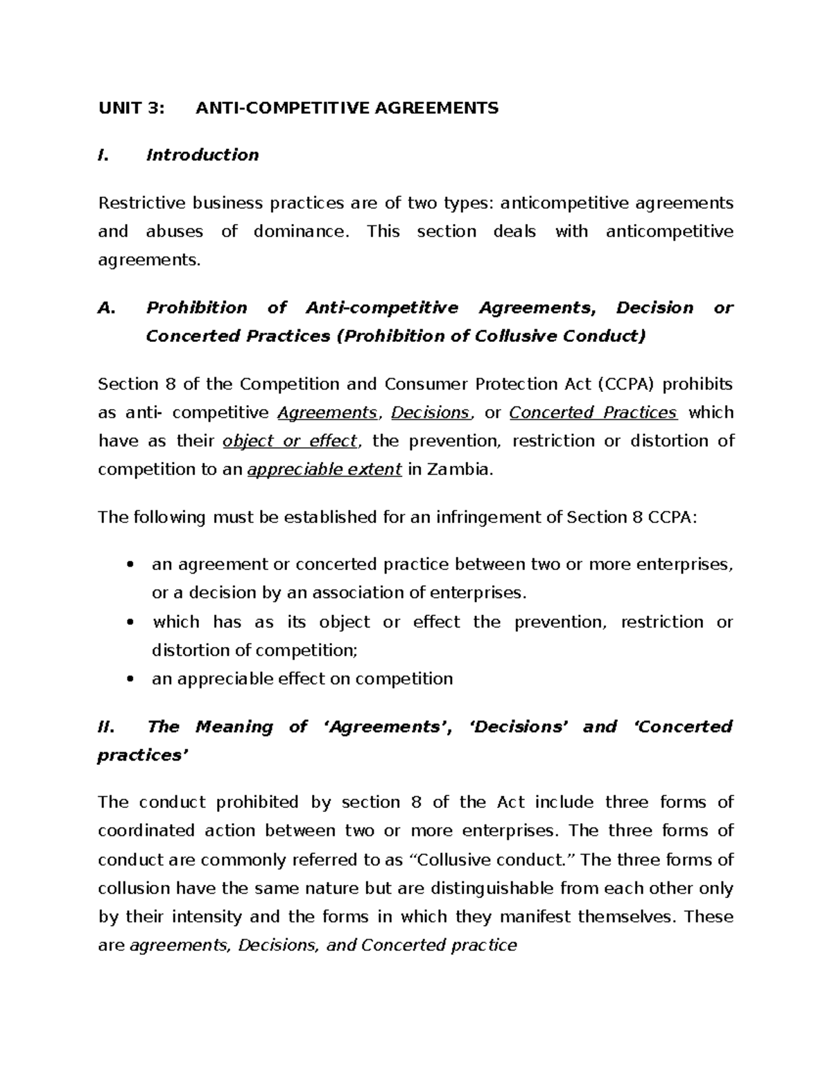 Unit 3 Anti Competitive Agreements - UNIT 3: ANTI-COMPETITIVE ...