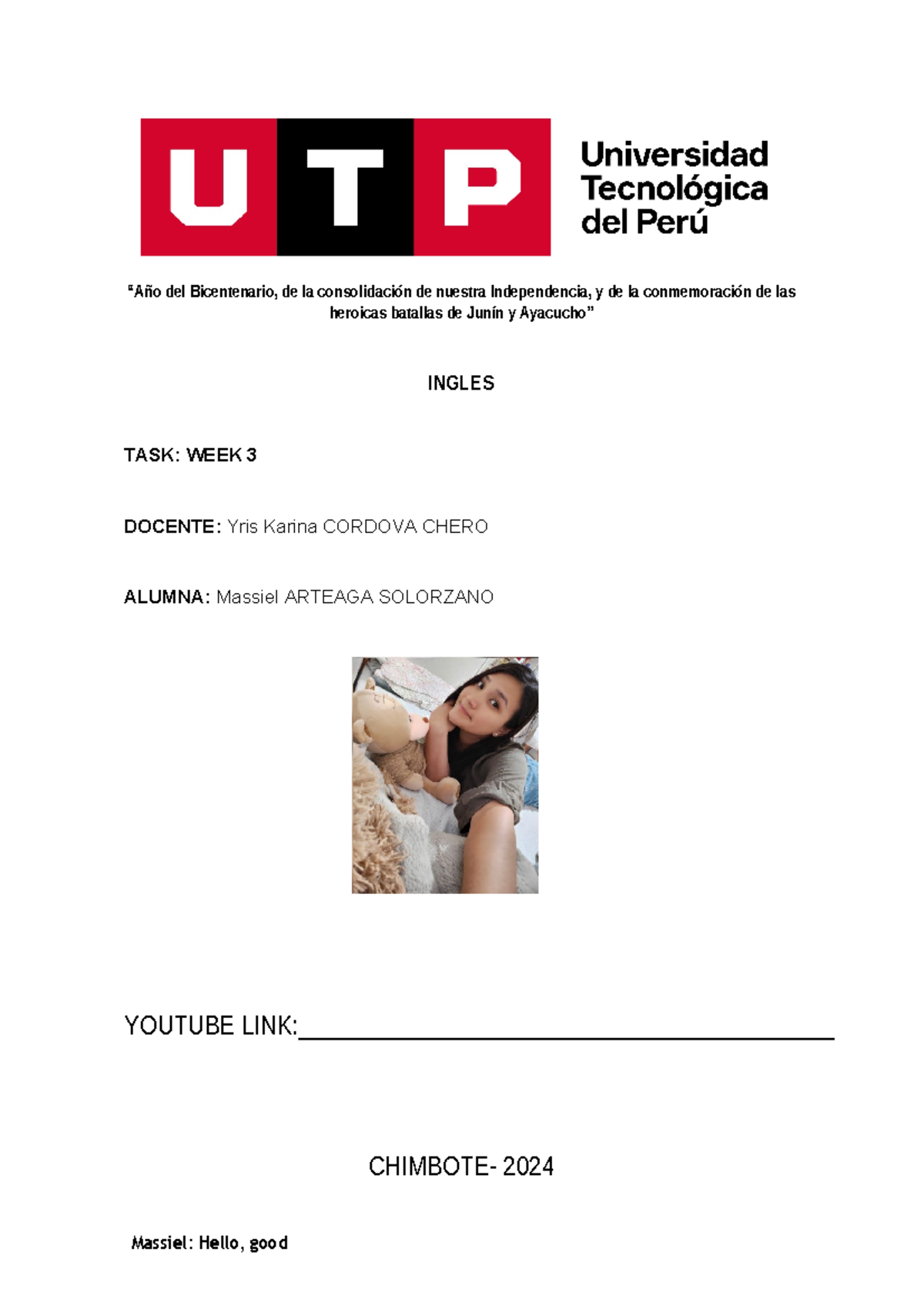 WEEK 3 INGLES PRACTICA DE INGLES SEMANA 3 - “Año del Bicentenario, de ...