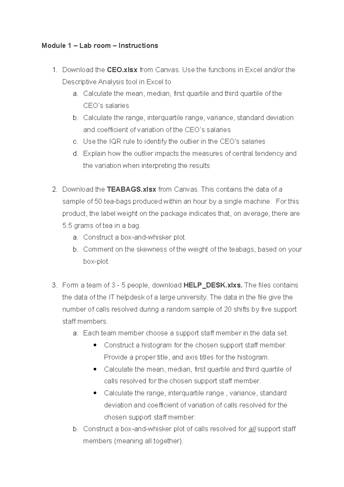 M1 CE Lab Instructions Module 1 Lab room Instructions