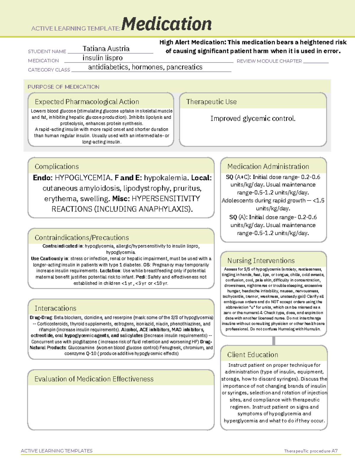 ATI Medication Sheets - STUDENT NAME ...