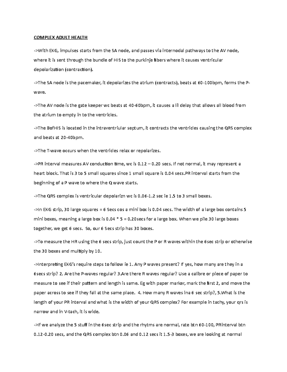 Summary review Notes for exam preparations - COMPLEX ADULT HEALTH ...