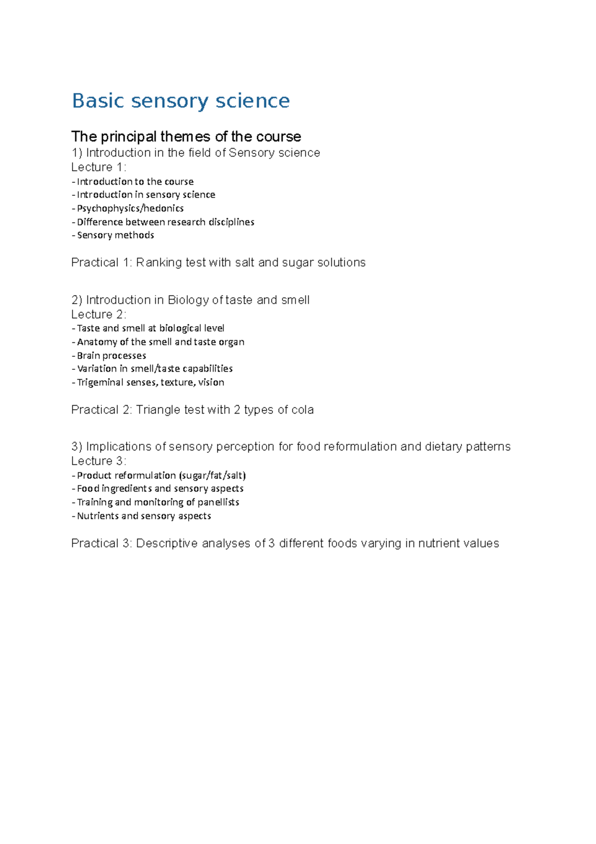 Basic Sensory Science - Samenvatting Van Alles - Basic Sensory Science ...