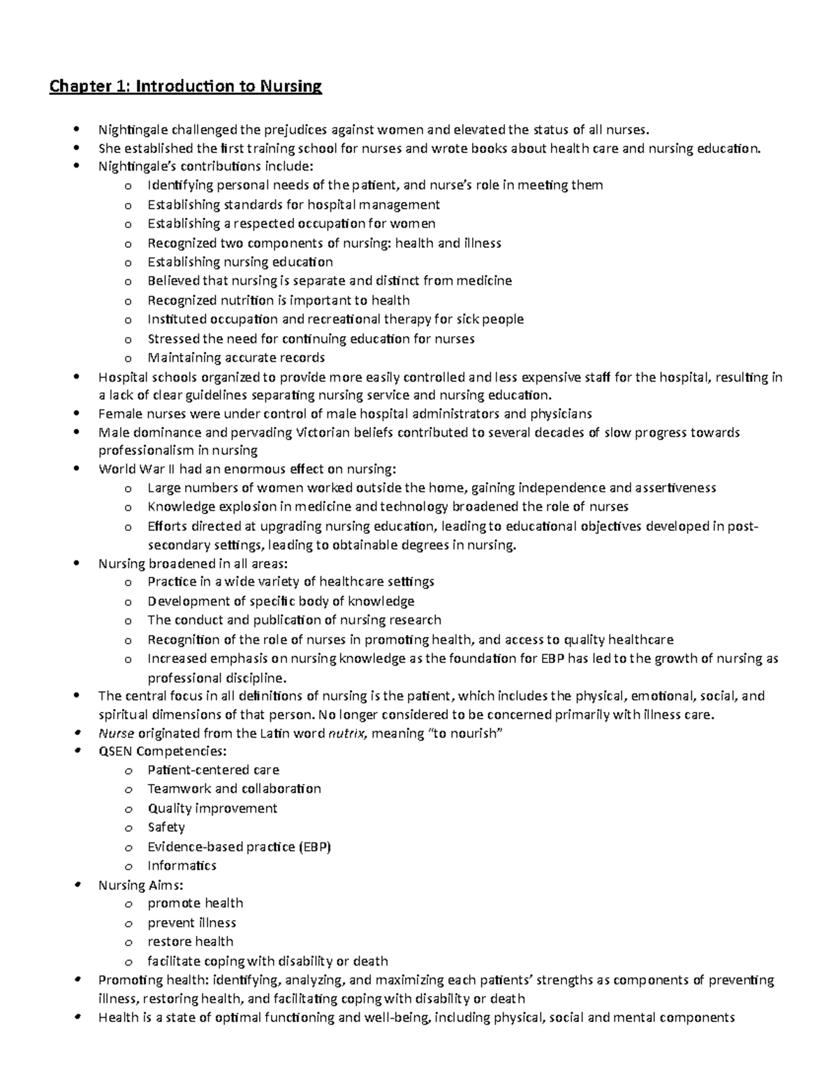 FON CH.1 Intro Notes (01:13:20) - Chapter 1: Introduction to Nursing ...