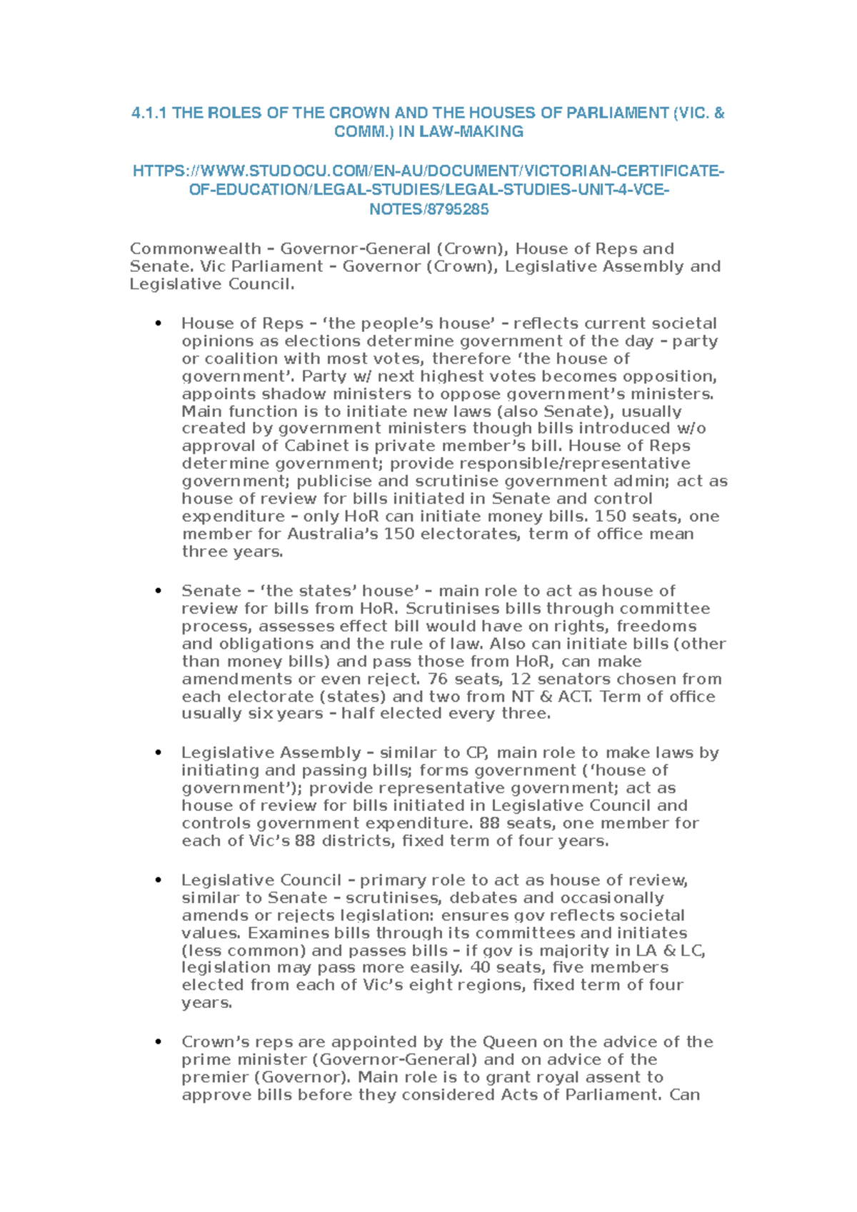 Legal Unit 4 notes - Enjoy :) - 4.1 THE ROLES OF THE CROWN AND THE ...