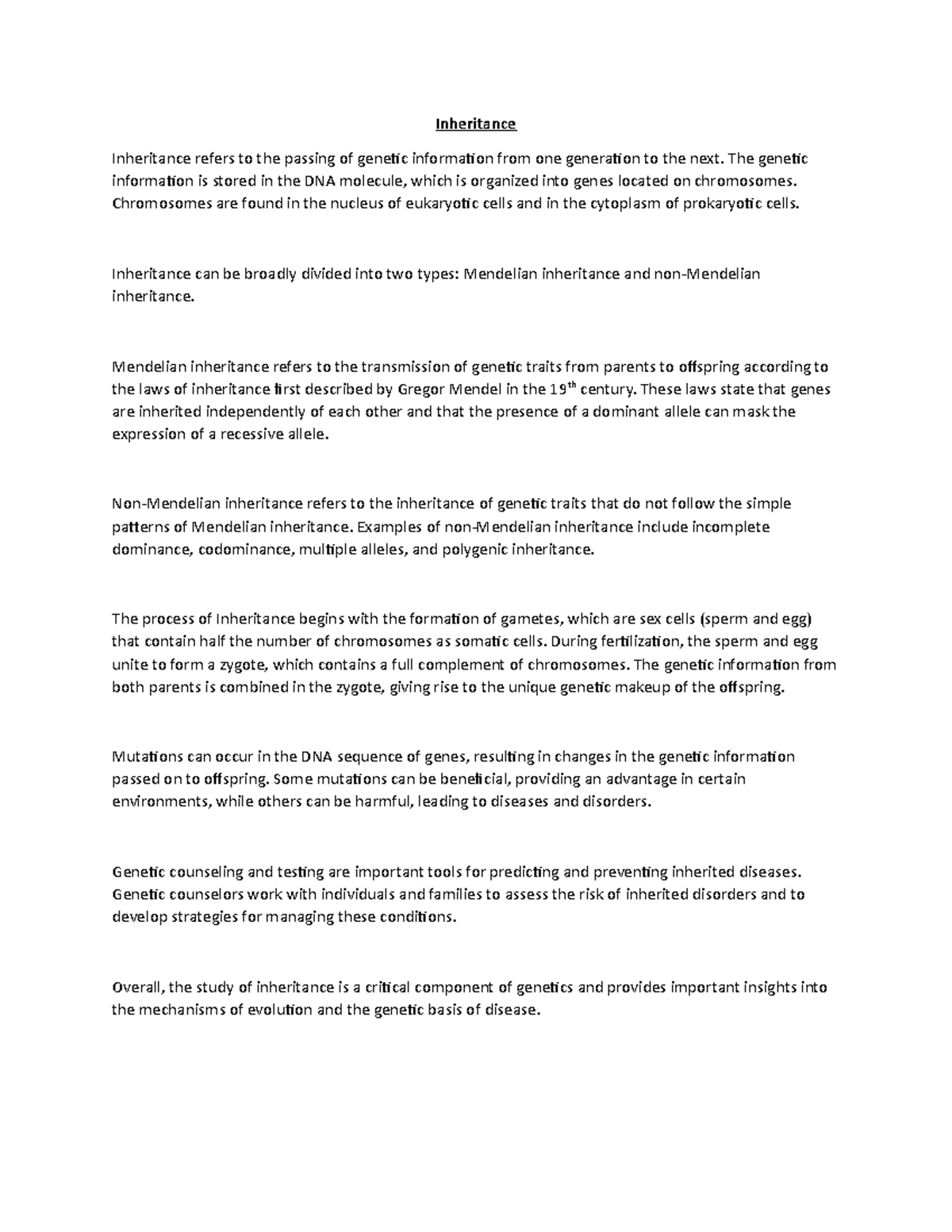 Inheritance - Inheritance Inheritance refers to the passing of genetic ...