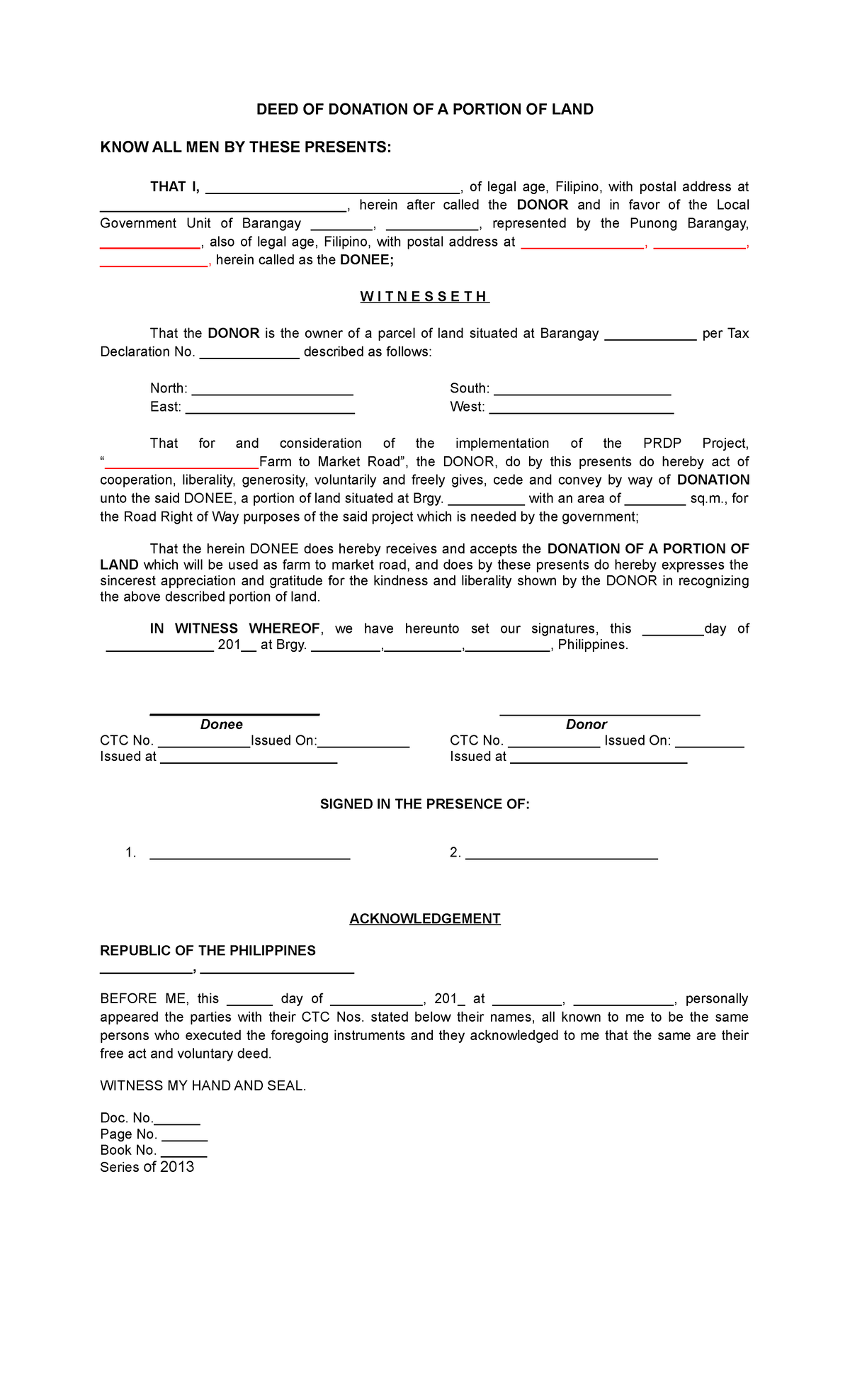 272688521 Sample Deed of Donation of a Portion of Land - DEED OF ...