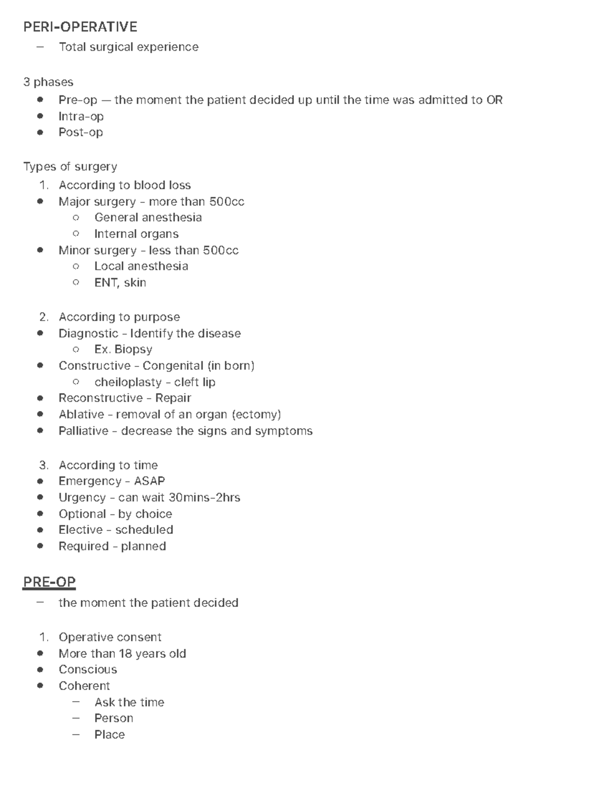 PERI- Operative - – 1. 2. 3. – 1. – – – - Studocu
