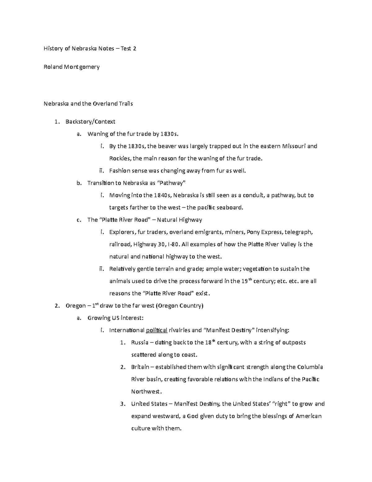 Hist of NE - Test 2 - Lecture Notes - History of Nebraska Notes – Test ...