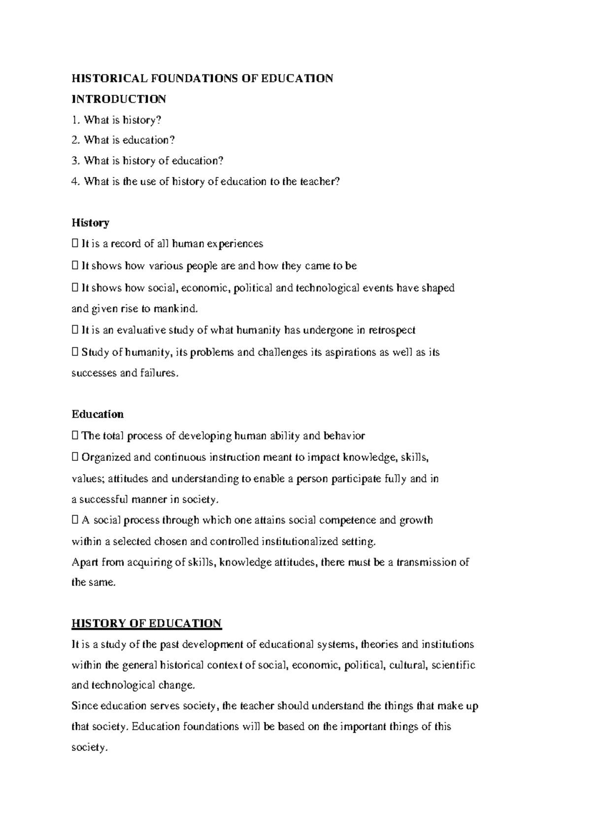 EDUF 1-1 - This are good comprehensive notes about the history of ...