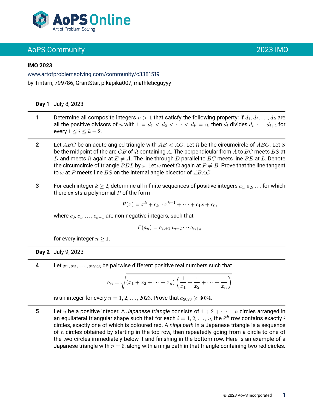 3381519 jkyk AoPS Community 2023 IMO IMO 2023 artofproblemsolving