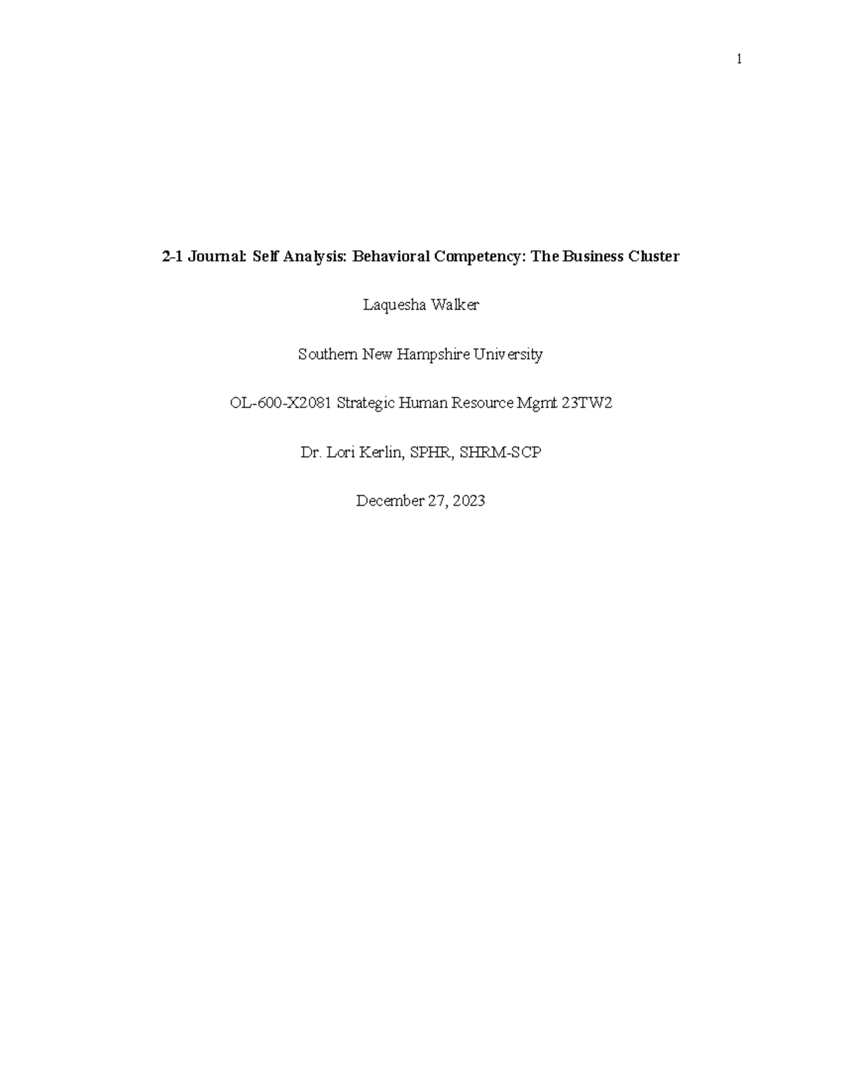 Journal REDO Ltwqtw - Just for help - 2-1 Journal: Self Analysis ...