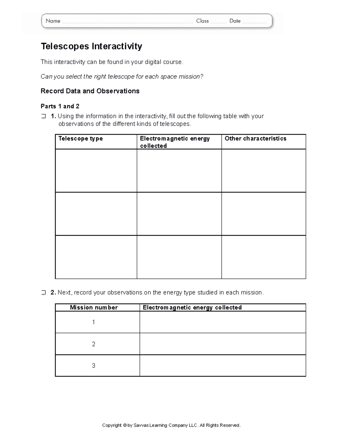 Worksheet 6 12 Telescopes - Telescopes Interactivity This interactivity ...