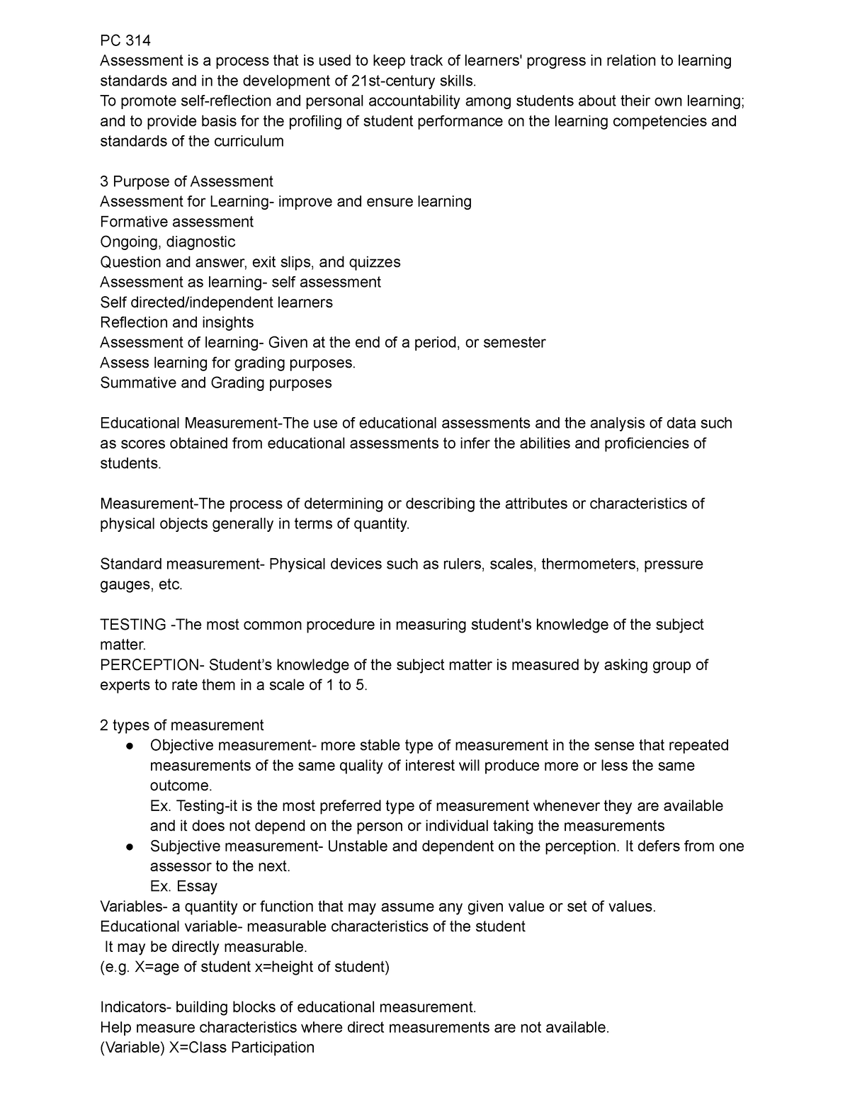 PC 314 - PC 314 Assessment is a process that is used to keep track of ...