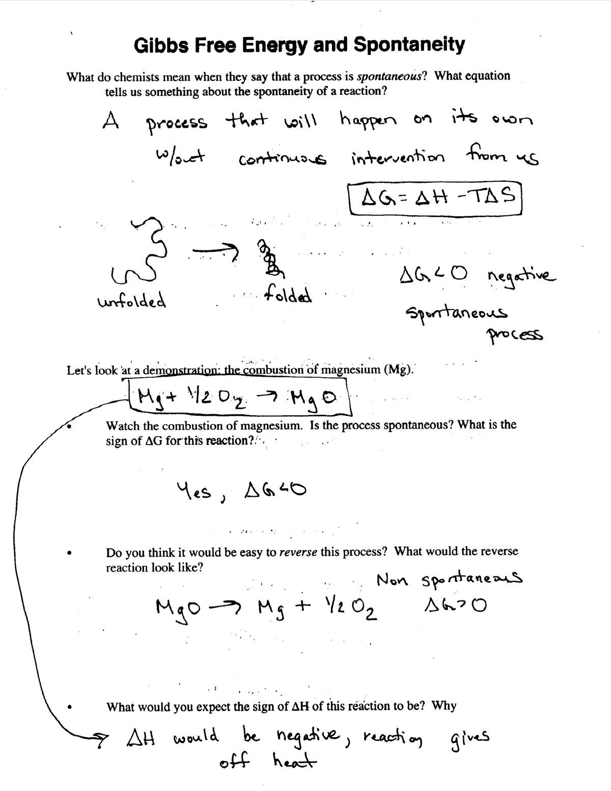 Review-life Sciences 1a - Gibbs Free Energy And Spontaneity What Do 