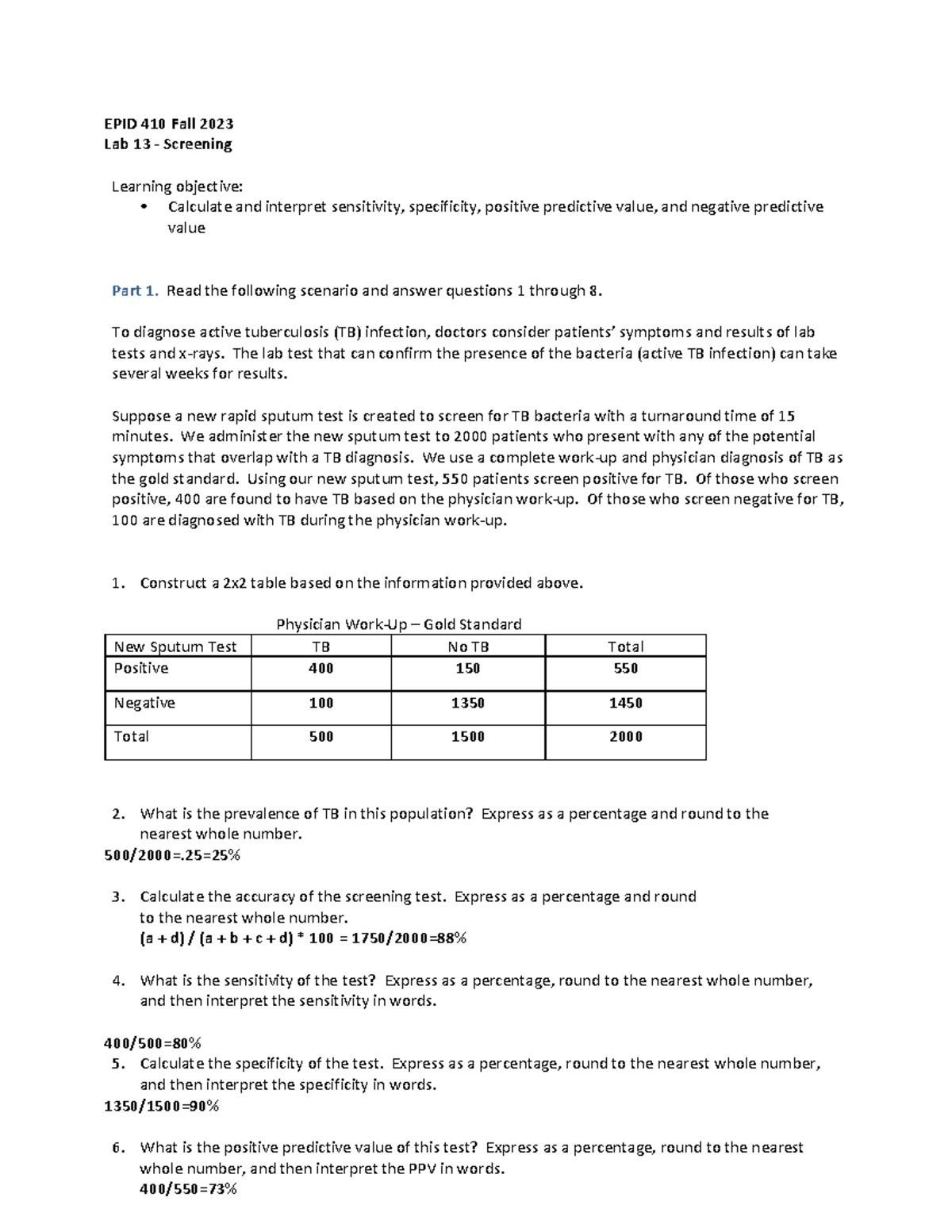 13. Screening - This is the Lab 13 for this class - EPID 410 Fall 2023 ...