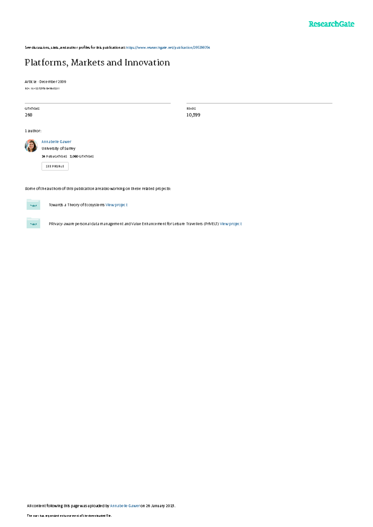 Platforms Markets and Innovation See discussions, stats, and author