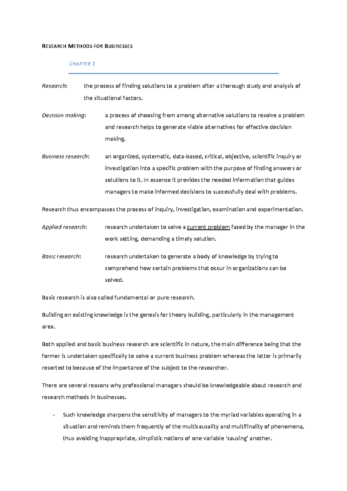 summary business research methods