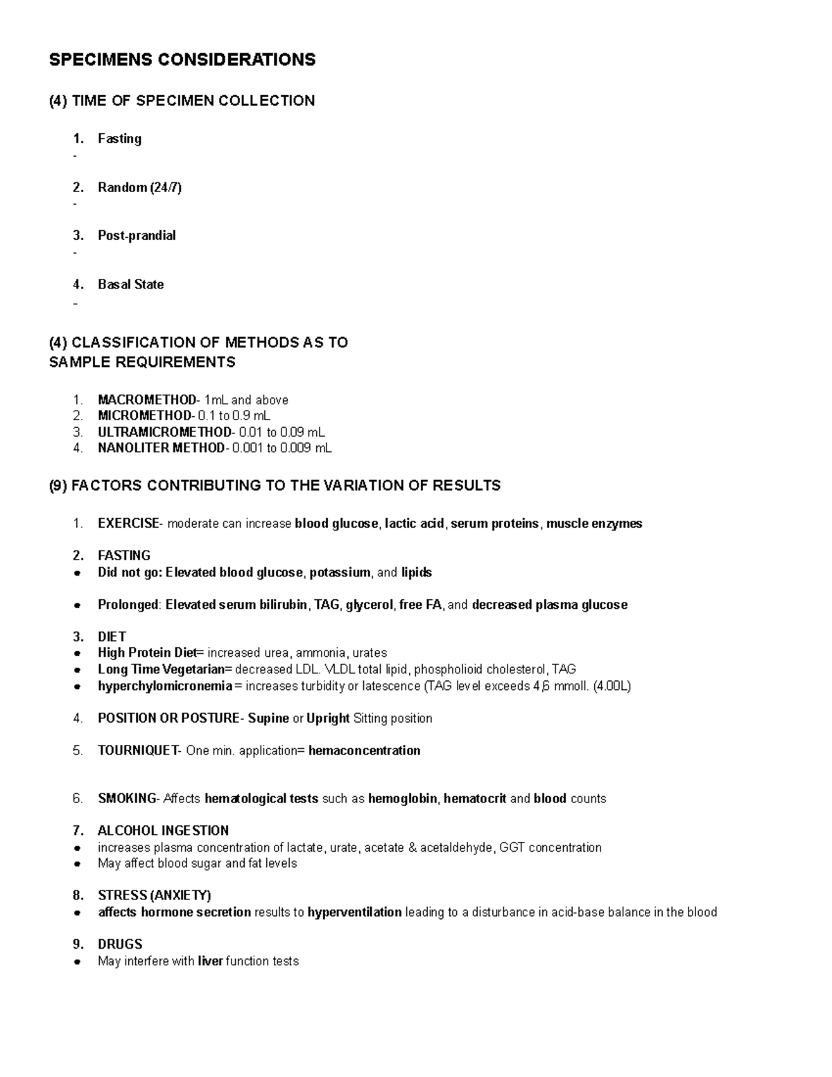 Specimens Considerations SPECIMENS CONSIDERATIONS (4) TIME OF