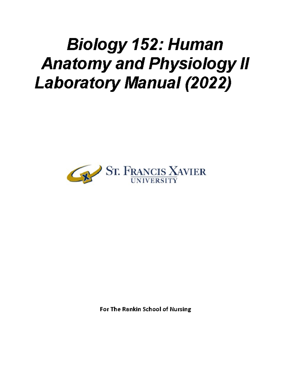 Cover page and lab outline manual 2022 - Copy - Biology 152: Human ...