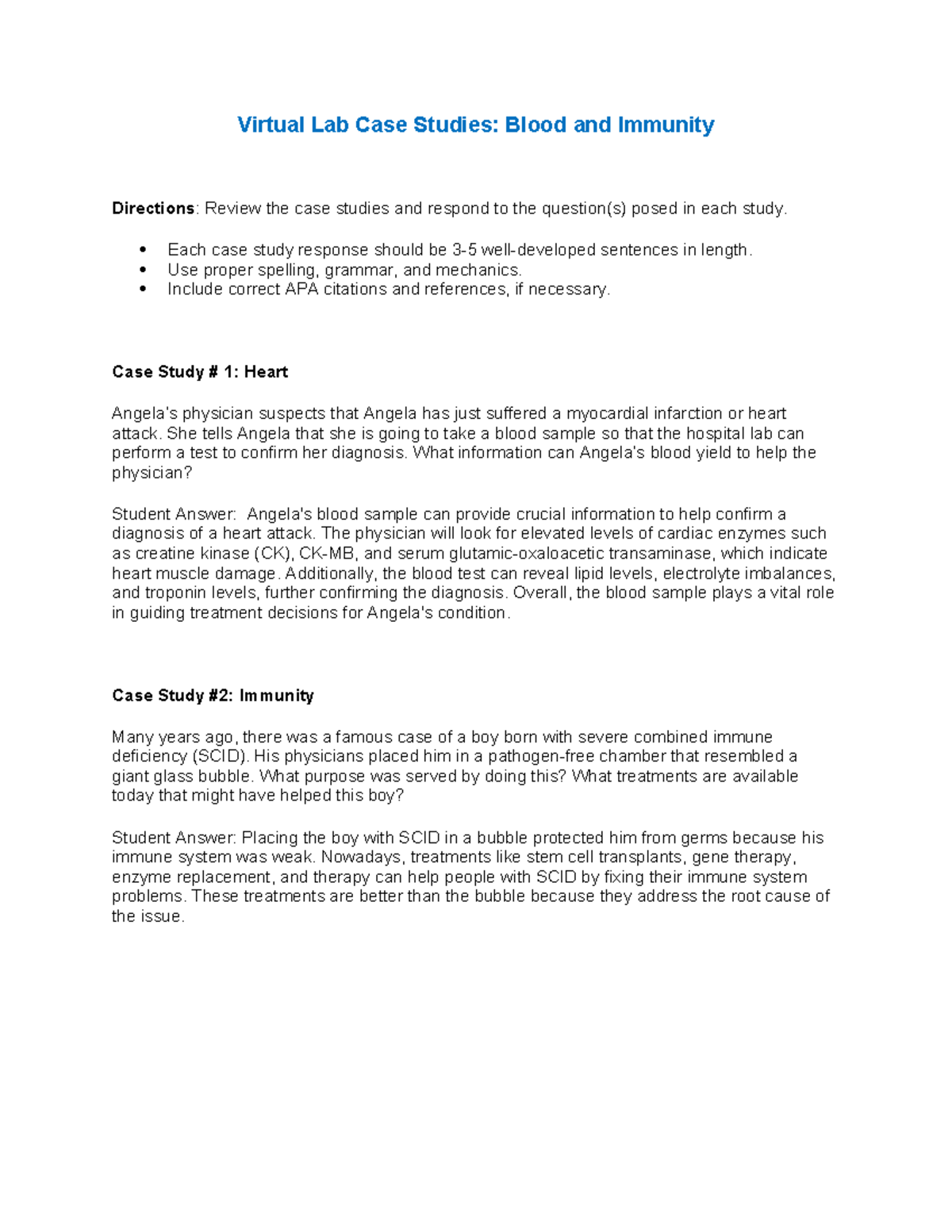 AHP106 Wk4 Virtual Lab - Virtual Lab Case Studies: Blood and Immunity ...