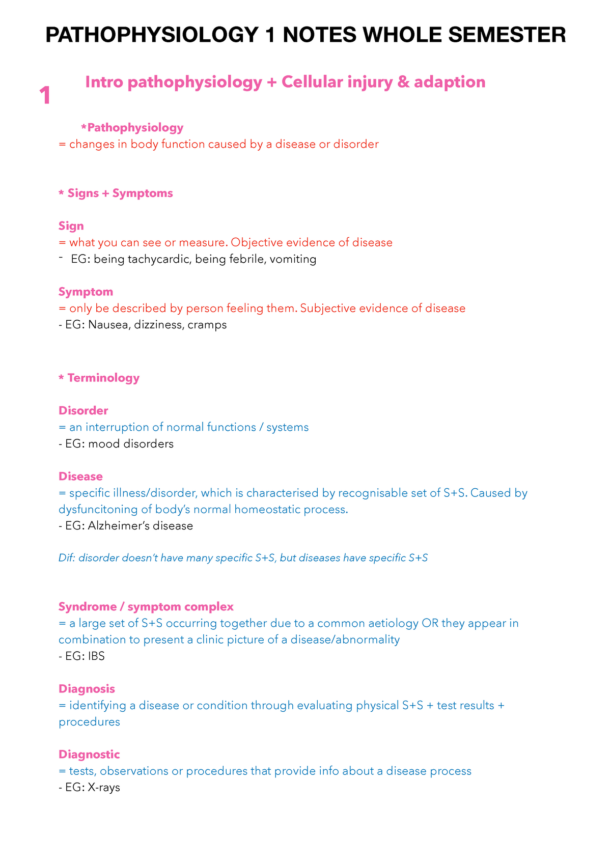 Pathophysiology + Pharmacology 1 Whole Semester Notes - Intro ...