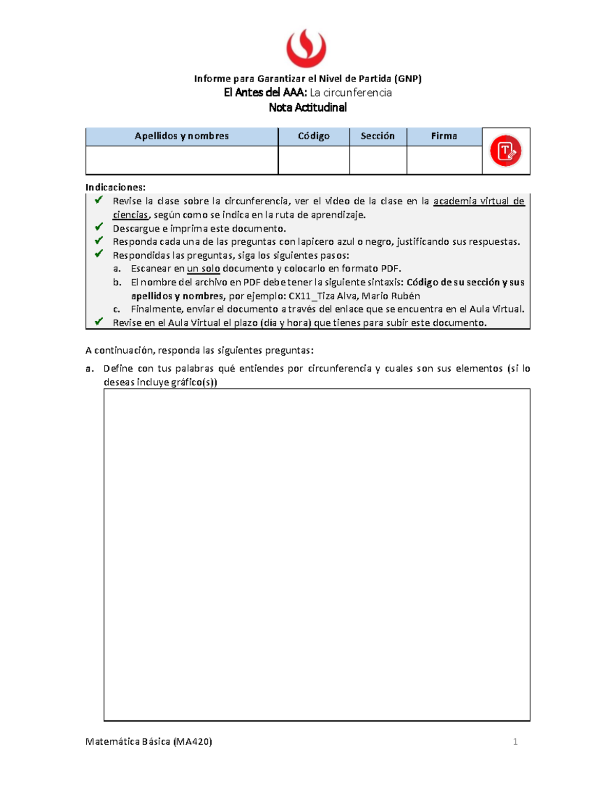 1 - Práctica Sobre Circunferencia - Matemática Básica (MA420) 1 Informe ...