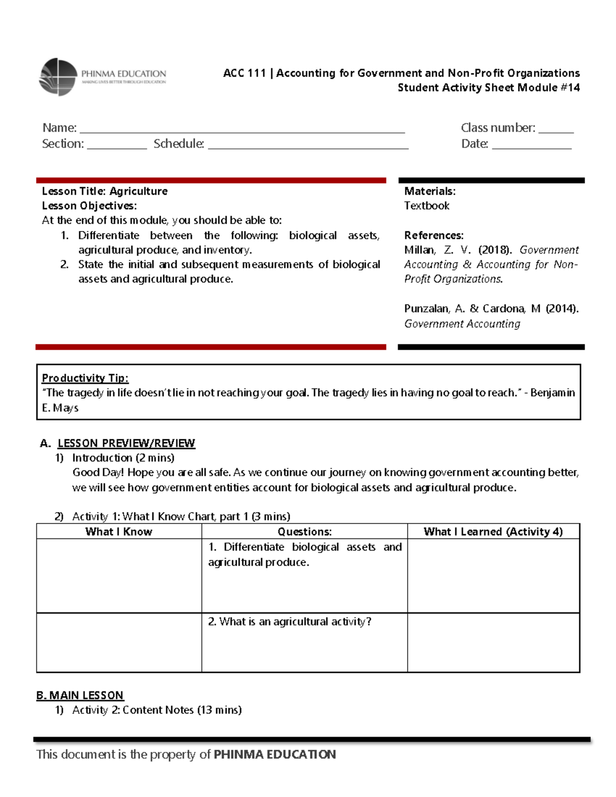 SAS#14-ACC 111 - none - Student Activity Sheet Module # 14 Name: - Studocu
