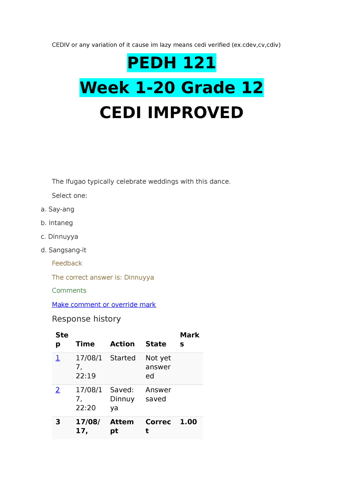 CEDI Improved Physical Education And Health (PEDH 121) Week 1-20 ...