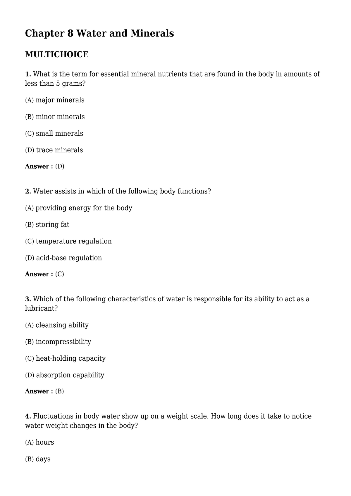 Chapter 8 Water And Minerals - Chapter 8 Water And Minerals MULTICHOICE ...