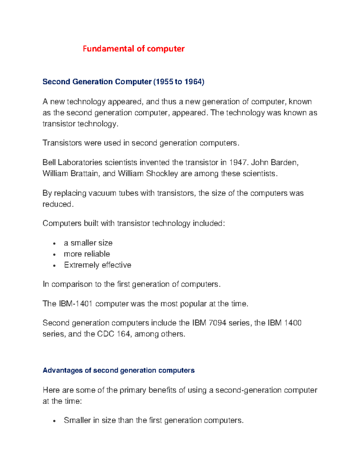 Fundamental of computer Notes 1 - Fundamental of computer Second ...
