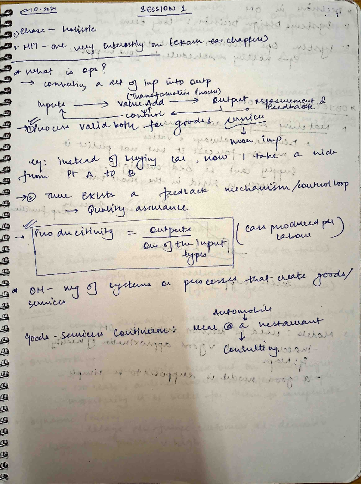 OM notes - Summary Operations Management - SESSION 1 MO 1.) chase ...