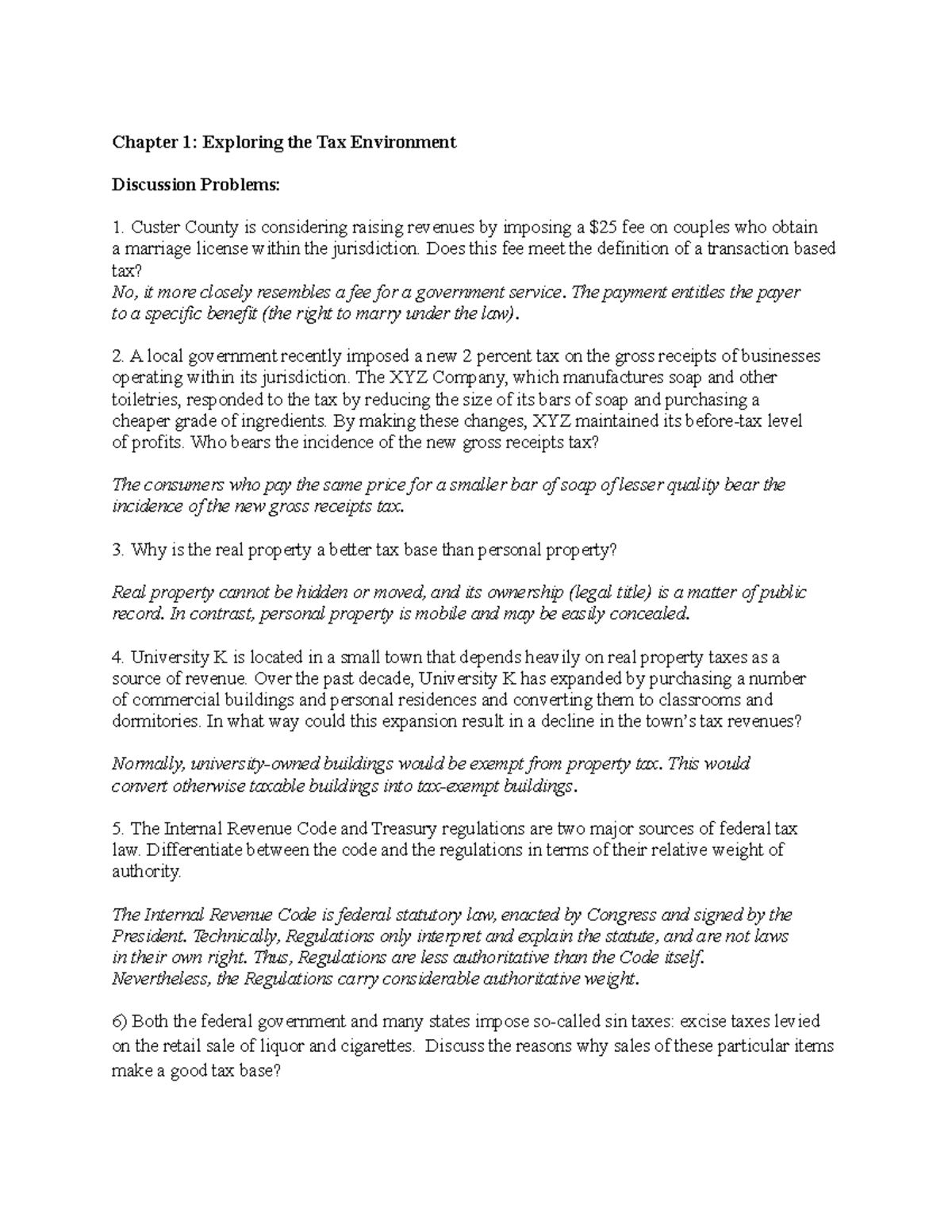 Doc Lecture Chapter 1 Exploring The Tax Environment Discussion Problems Custer County Is Studocu