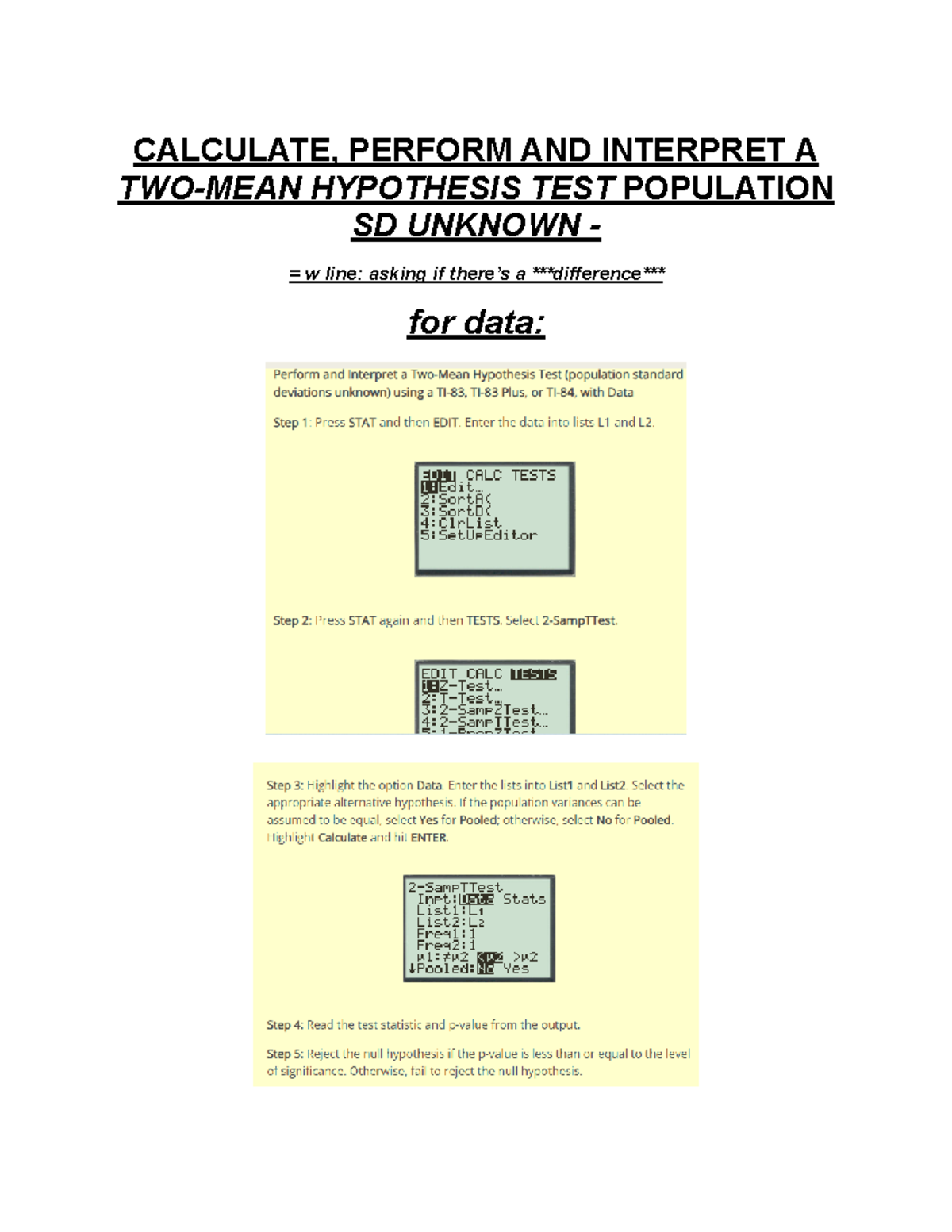 two mean hypothesis test calculator